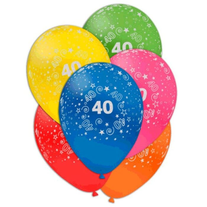 palloncini 40 anni stampa in rilievo 10 colori assortiti