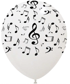 palloncini in lattice bianco con disegni note musicali