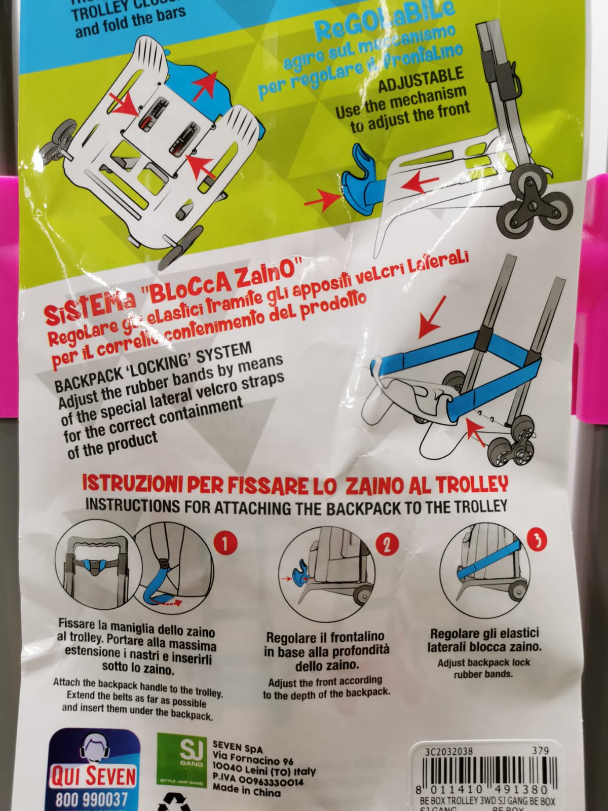 Trolley carrello per zaino Seven SJ 3 ruote regolabile 